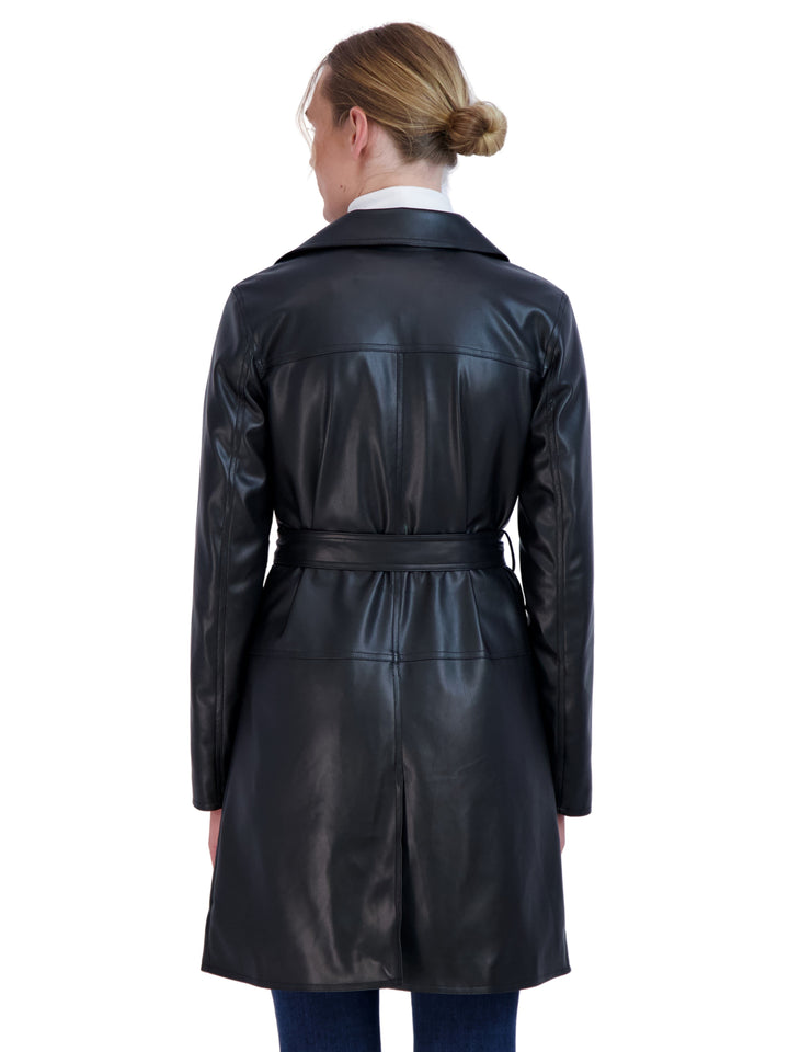 Sebby Collection Women s Faux Leather Trench Coat