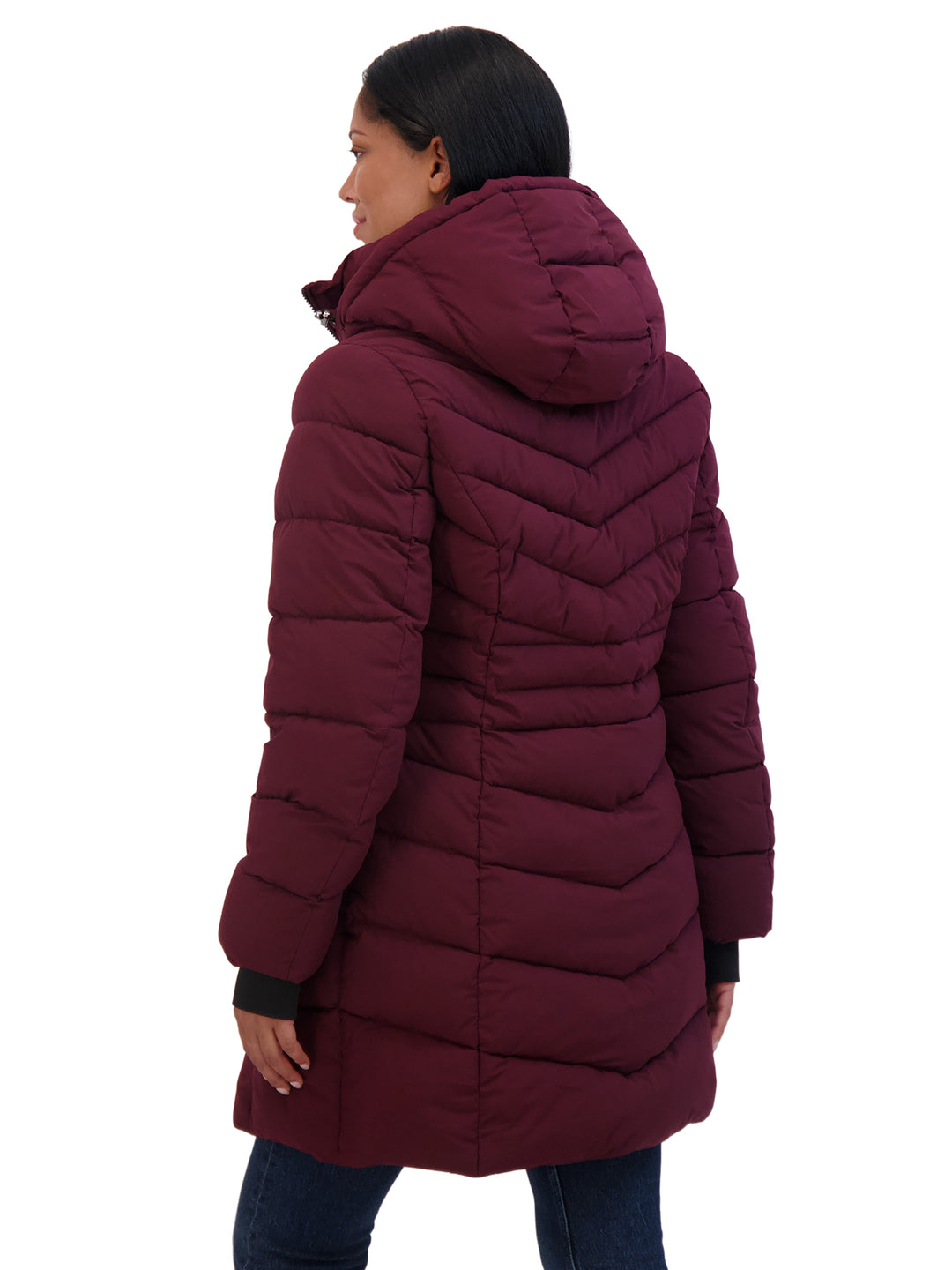 Sebby Collection Women s 3 4 Hooded Stretch Puffer Coat