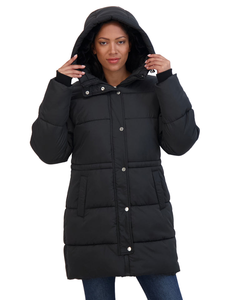 Sebby Collection Women s 3 4 Cozy Lined Hooded Puffer Coat With Drawst